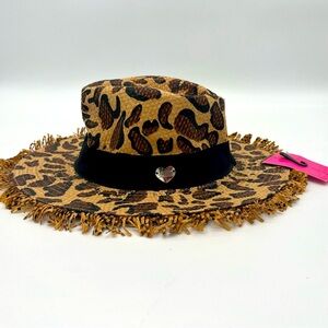 Betsey Johnson Brown and Black Leopard Print Wide Rim Fedora Hat